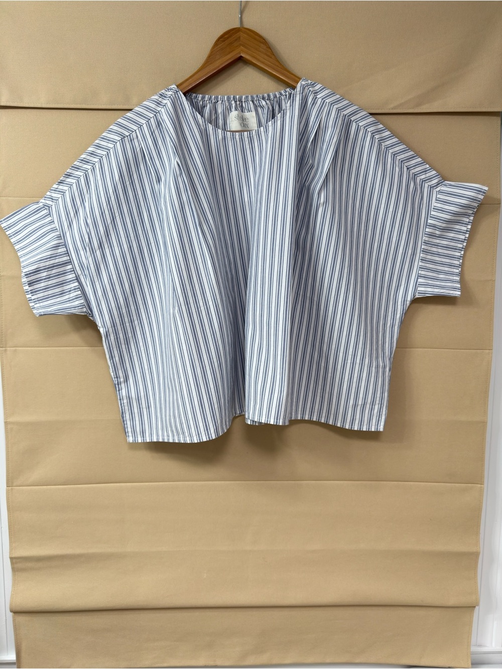 Saks Fifth Avenue Stellea Dux Blue and White Striped Short-Sleeve Boxy Top